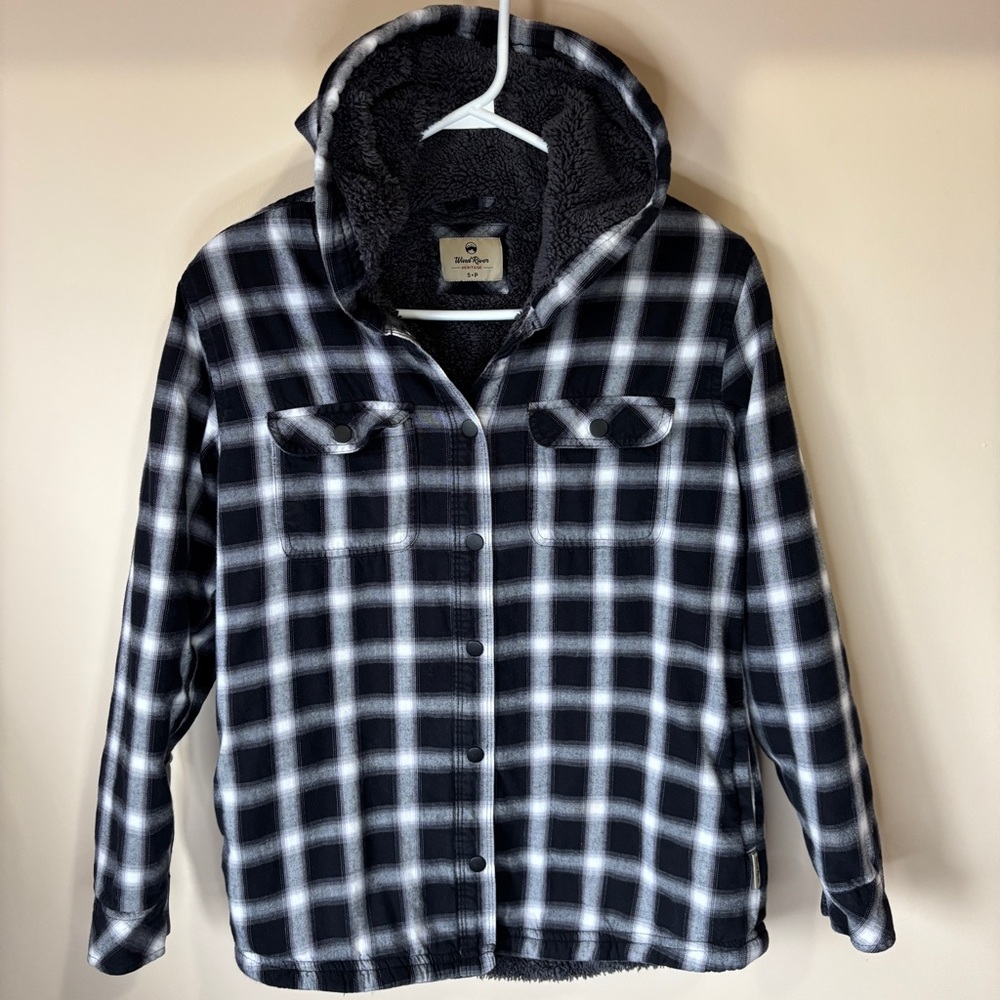 Wind River Men’s Plaid Hooded Shirt Jacket Faux Fur Inside Snap Closure